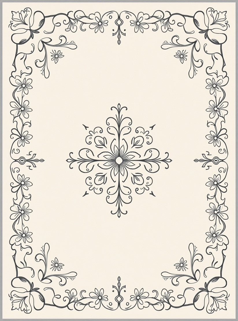 Cream Floral Vine Decorative Border Rug