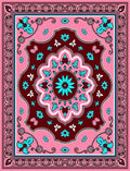 Pink Teal Floral Medallion Border Rug