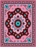 Pink Teal Floral Medallion Border Rug