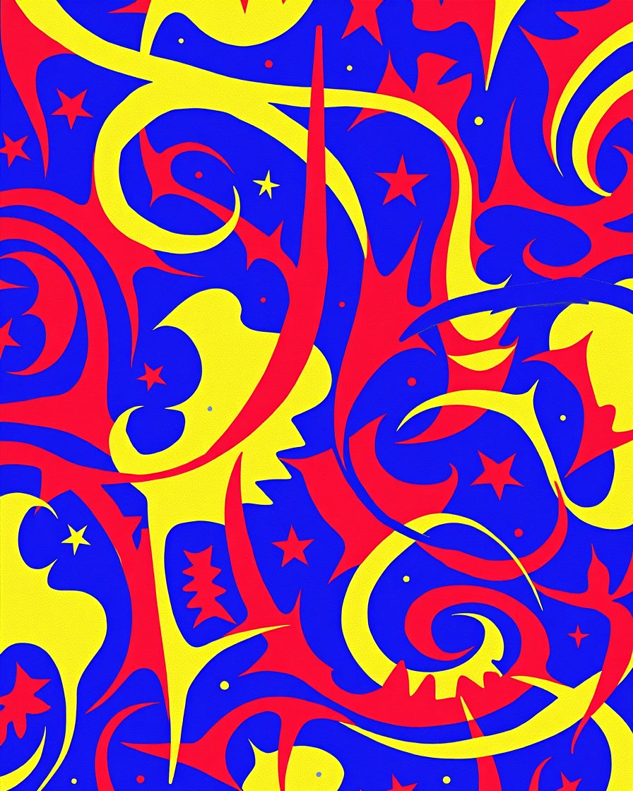 Bold Red Yellow Swirl Star Rug