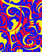 Bold Red Yellow Swirl Star Rug
