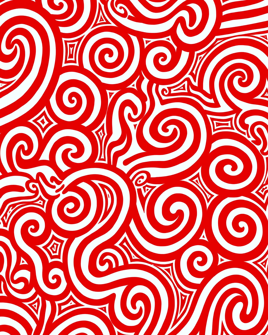 Bold Red Swirls Geometric Rug