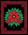 Red Green Floral Square Border Rug