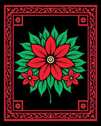 Red Green Floral Square Border Rug