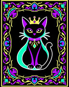 Regal Black Cat in Floral Frame Rug