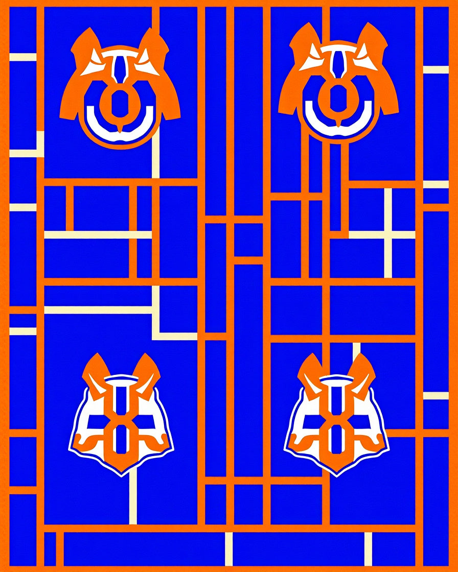 Bold Orange Blue Shield Emblem Rug