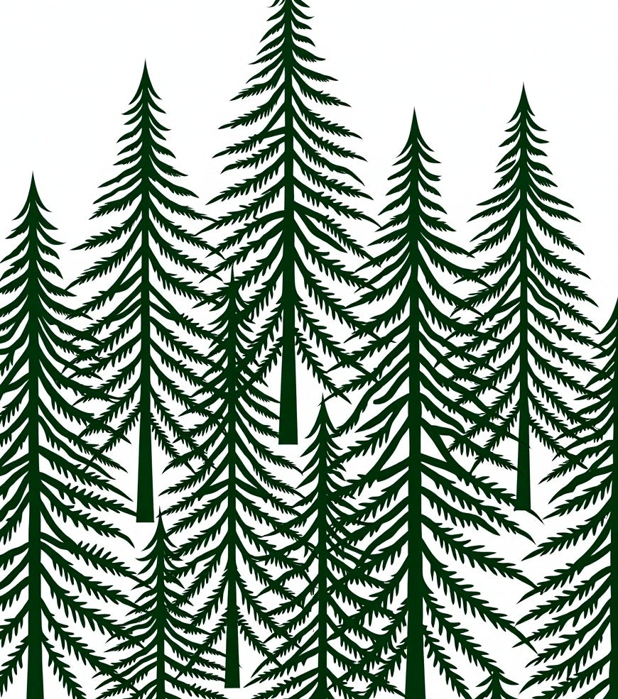 Dark Green Evergreen Forest Scene Rug