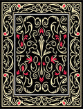 Black Cream Red Floral Scroll Rug