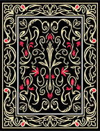 Black Cream Red Floral Scroll Rug