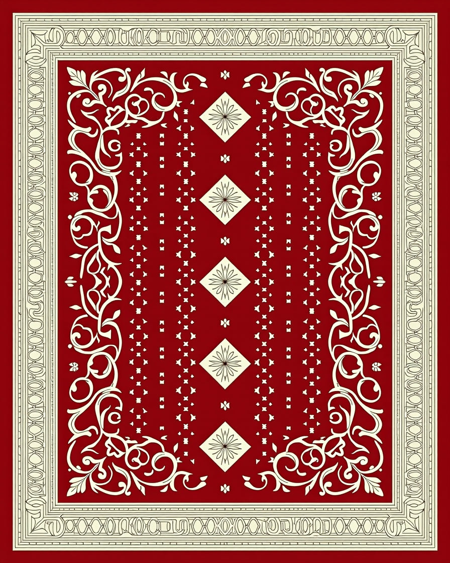 Crimson Ivory Floral Diamond Lattice Rug