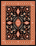Black Orange Medallion Floral Swirl Rug