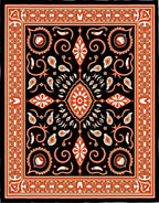 Black Orange Medallion Floral Swirl Rug