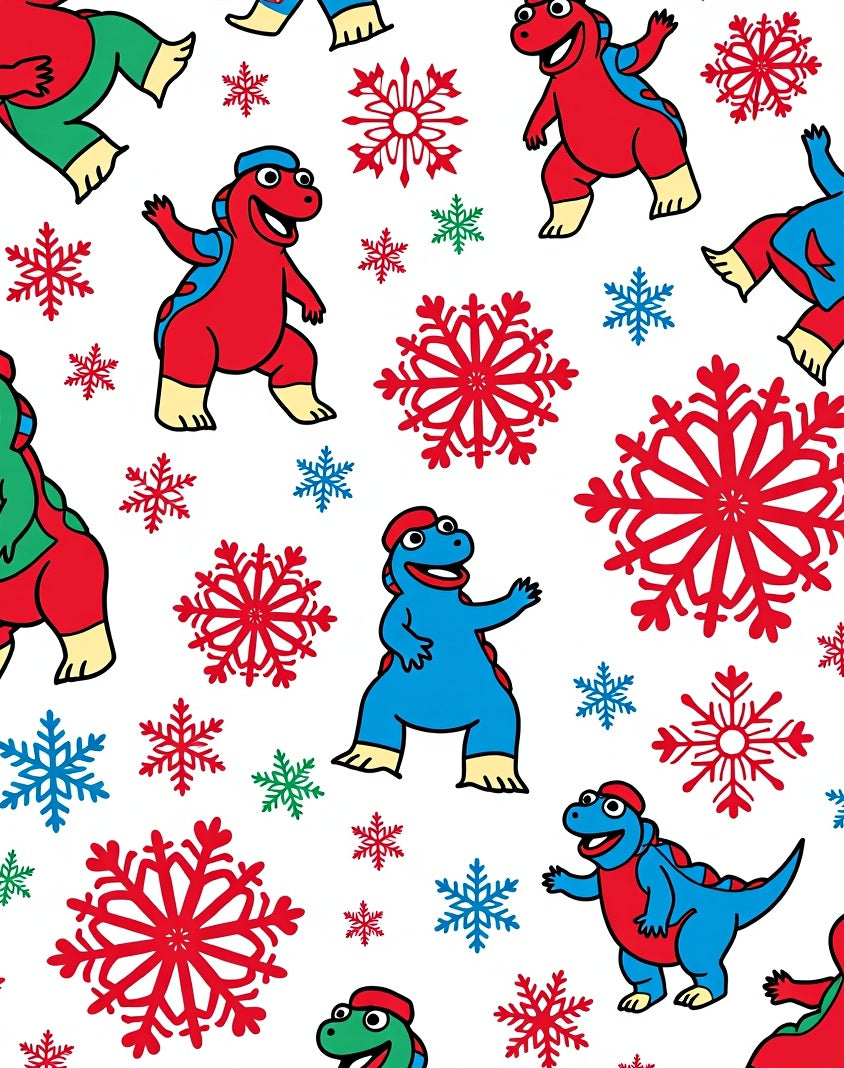 Merry Dinosaur Snowflakes and Snowflakes Rug