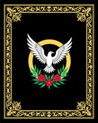 Black Gold Dove Floral Emblem Rug
