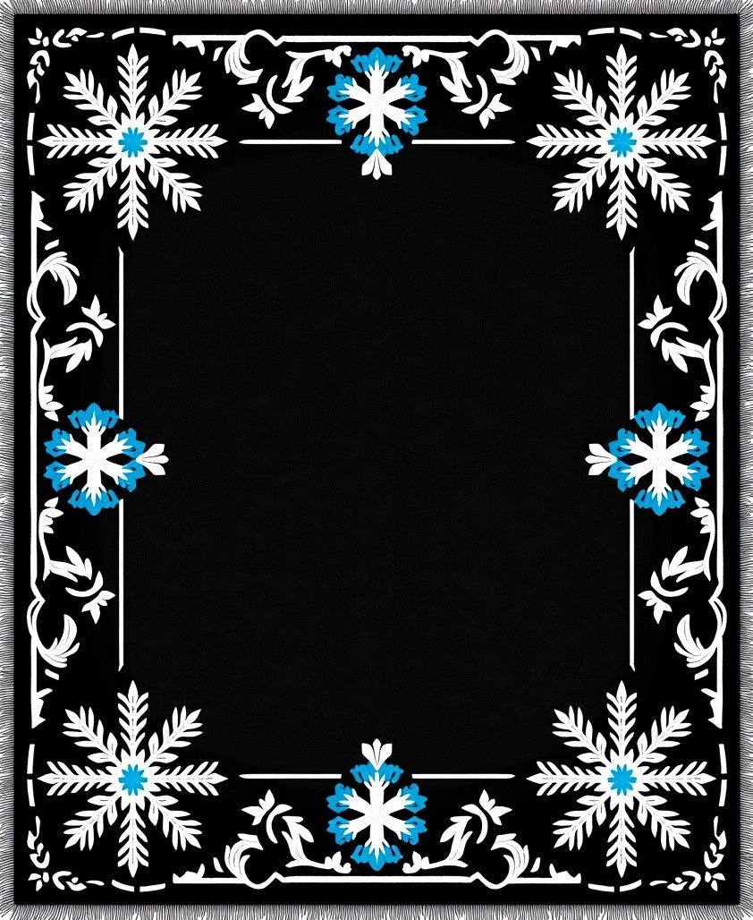 Winter Snowflake Floral Black Rug