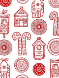 Red Folk Art Village Collection Rug