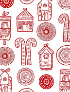 Red Folk Art Village Collection Rug