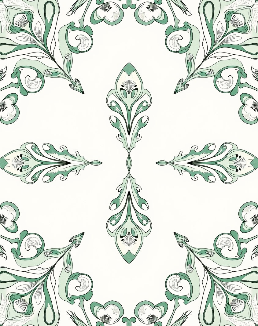 Verdant Art Nouveau Floral Swirl Rug