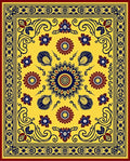 Golden Yellow Red Blue Floral Medallion Rug