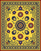 Golden Yellow Red Blue Floral Medallion Rug