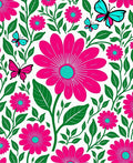 Vibrant Fuchsia Flower Butterfly Garden Rug