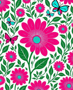 Vibrant Fuchsia Flower Butterfly Garden Rug