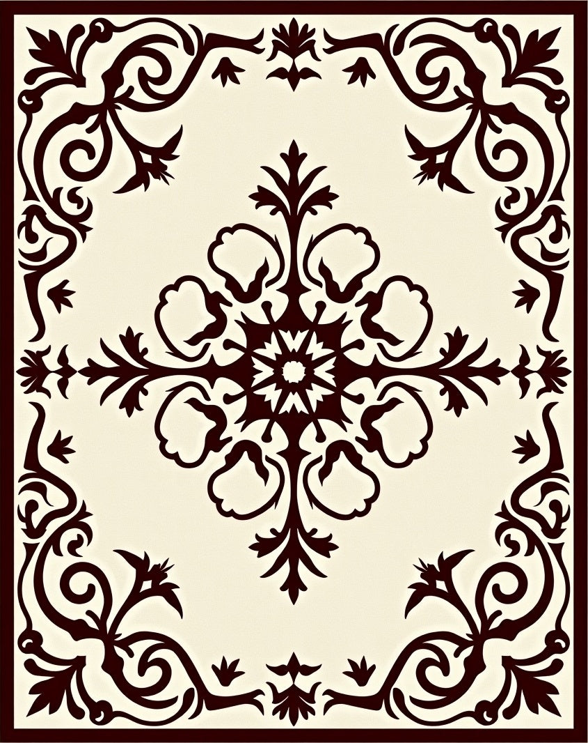 Brown Floral Scroll Medallion Rug