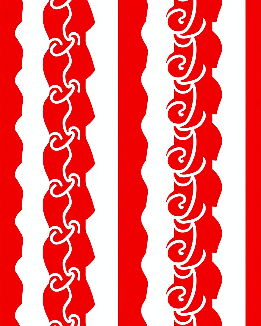 Bold Red White Chain Swirl Stripe Rug