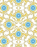 Golden Blue Sunburst Medallion Art Nouveau Rug