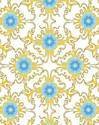 Golden Blue Sunburst Medallion Art Nouveau Rug