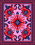 Pink Red Blue Floral Mandala Border Rectangular Rug