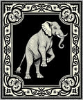Bold Black Elephant Cream Border Rug
