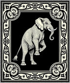 Bold Black Elephant Cream Border Rug