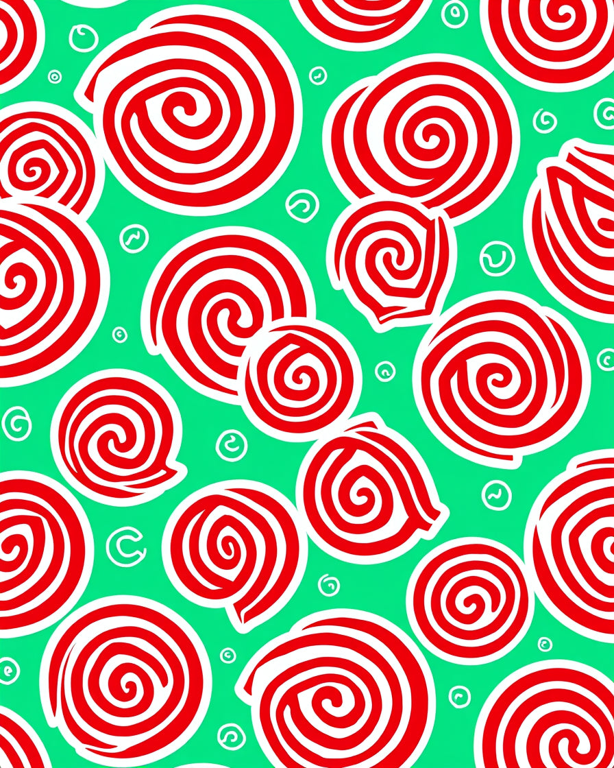 Red Swirls On Green Background Rug