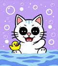Cute White Cat Bath Time Bubbles Rug