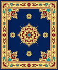 Deep Blue Red Yellow Medallion Border Rug