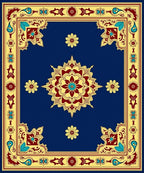 Deep Blue Red Yellow Medallion Border Rug