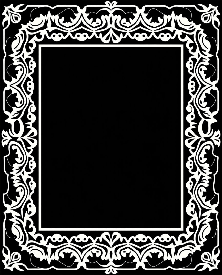 White Intricate Floral Scroll Border Rug