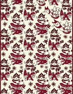 Deep Red Whimsical Cat Sailboat Collage Rug