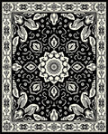 Black Cream Mandala Floral Border Rug