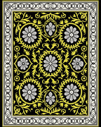Black Floral Medallion Yellow Border Rug