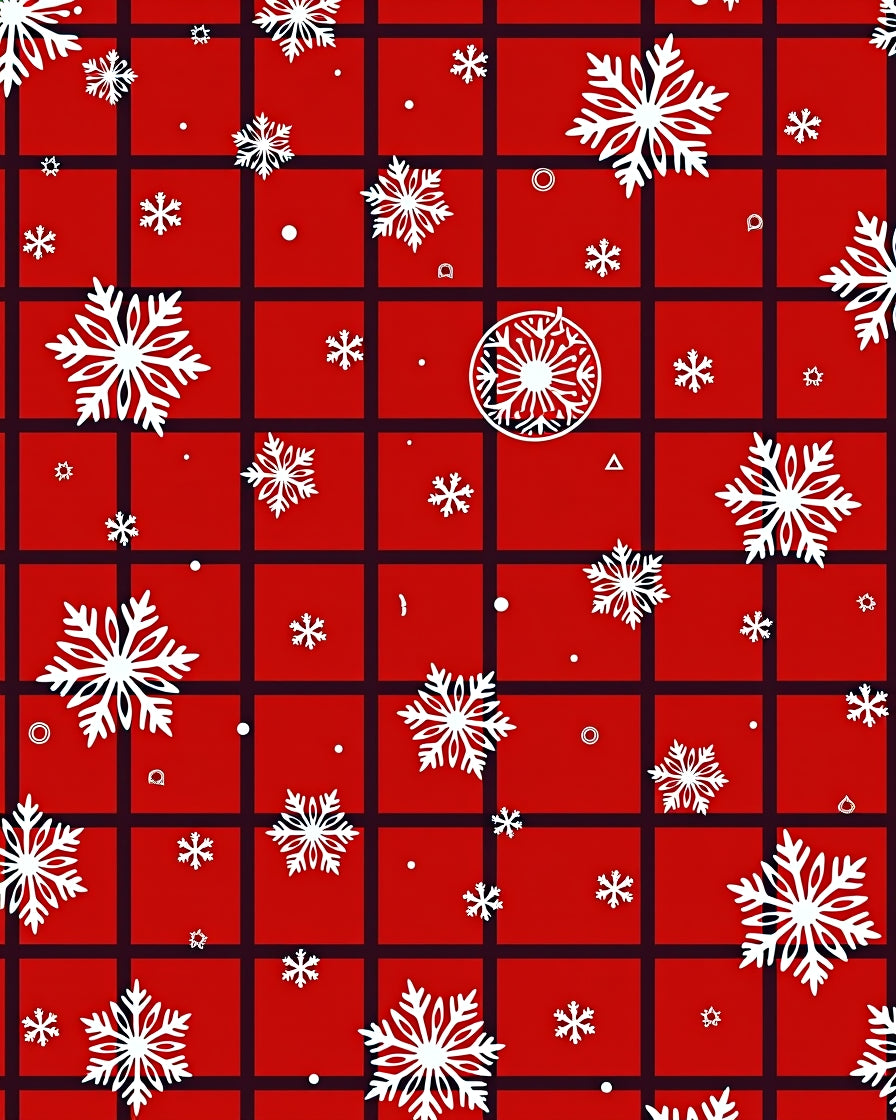 Crimson White Snowflake Plaid Rug