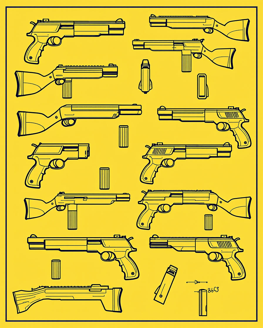 Yellow Outline Weapon Collection Rug
