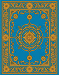 Golden Floral Sun Medallion Blue Rug