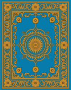 Golden Floral Sun Medallion Blue Rug