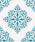 Aqua Medallion Floral Corner Rug