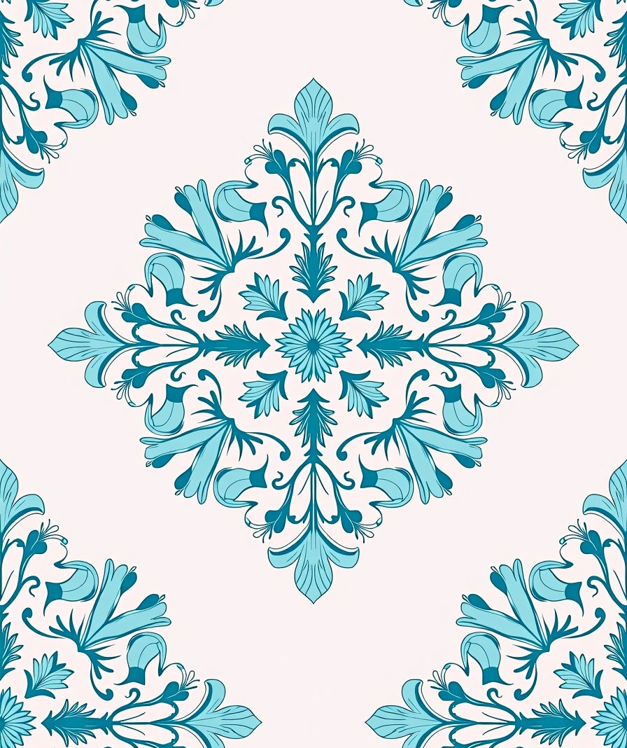 Aqua Medallion Floral Corner Rug