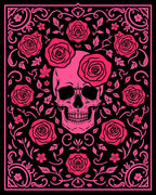 Pink Skull Roses Ornate Vine Rug