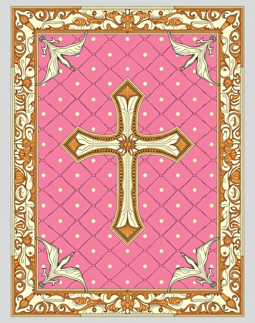 Baroque Pink Gold Cross Garland Rug