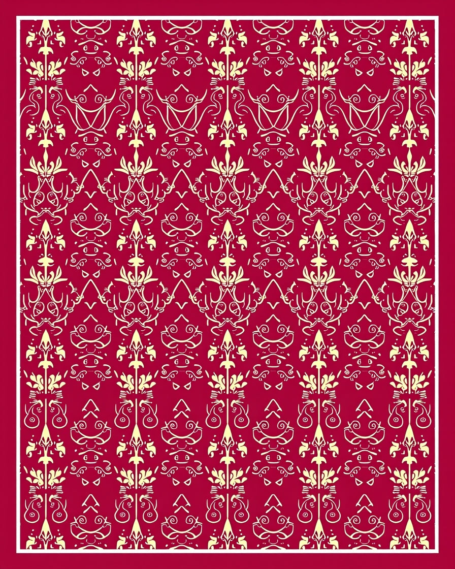 Crimson damask ornate floral Rug